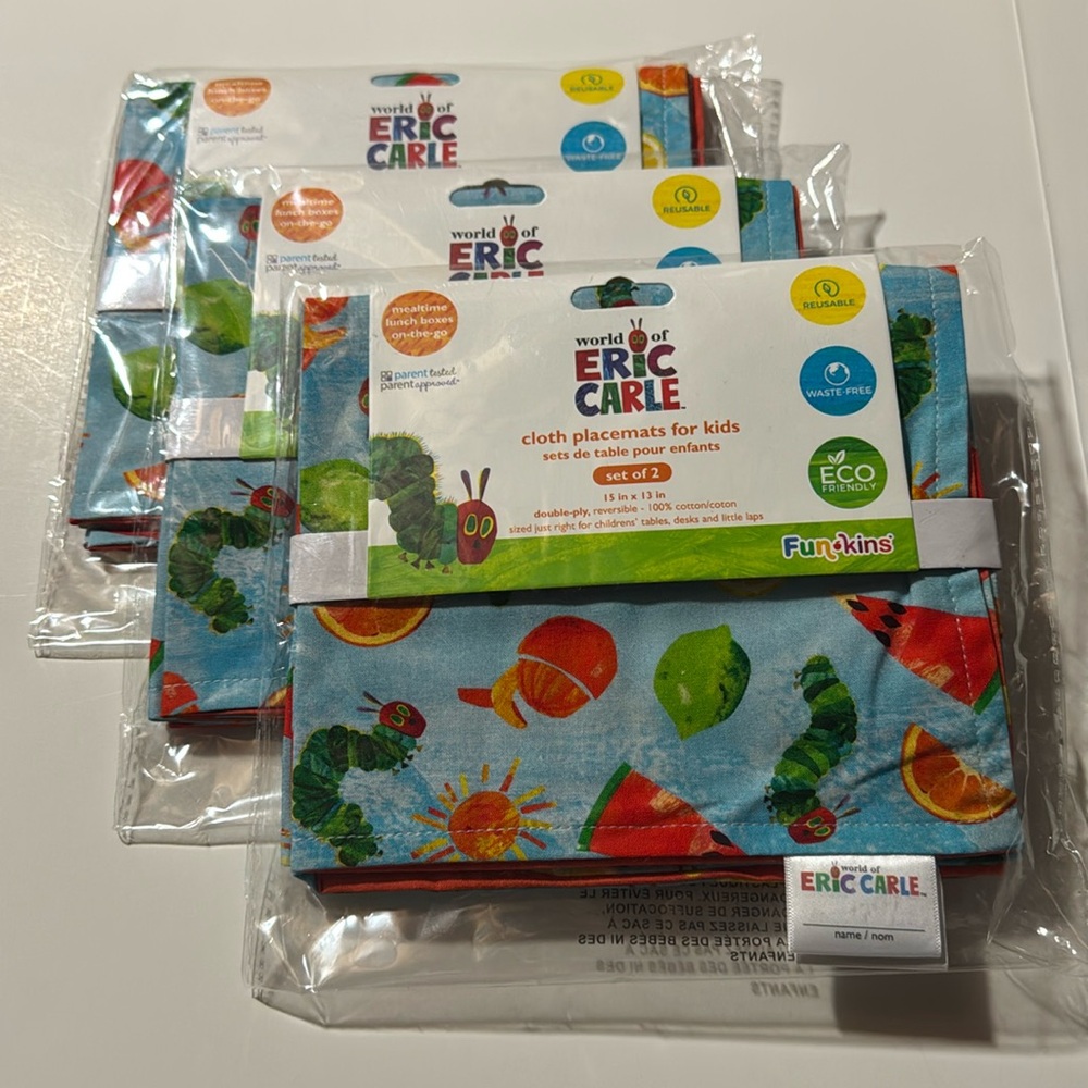 3 sets of Eric Carle Kids Cloth Placemats Set of 2 ( 6 placemats)